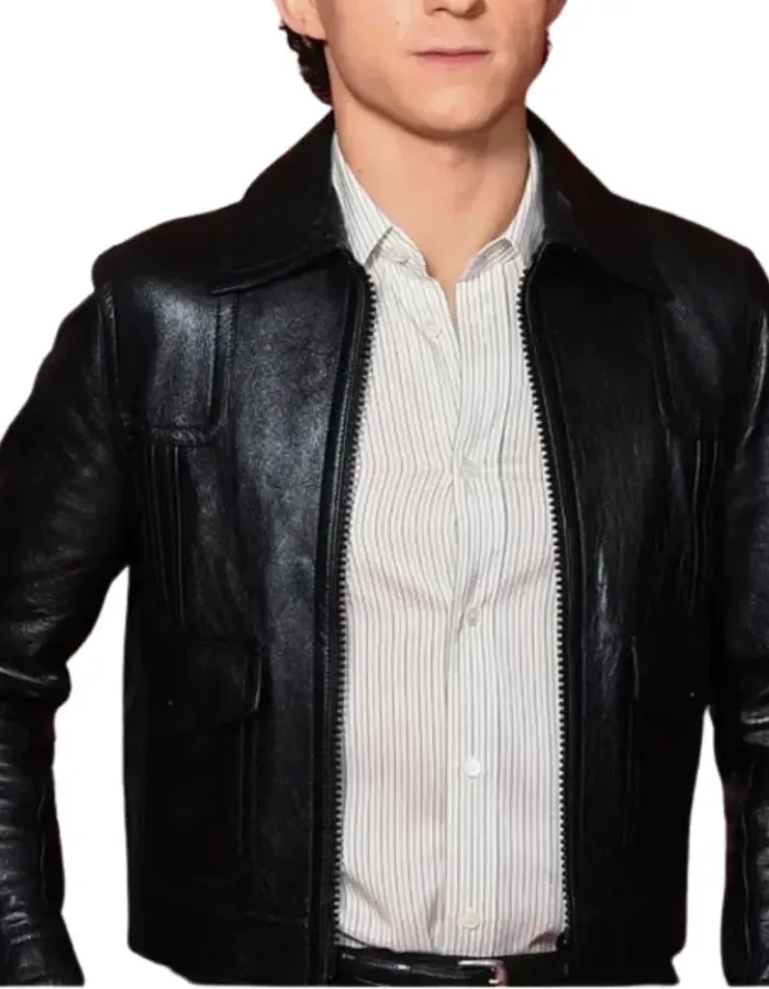 SPIDER-MAN NO WAY HOME EVENT TOM HOLLAND BLACK LEATHER JACKET SPIDER-MAN NO WAY HOME EVENT TOM HOLLAND BLACK LEATHER JACKET