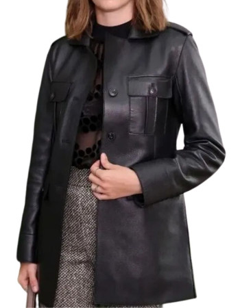Stranger Things Maya Hawke (Robin Buckley) Black Leather Coat