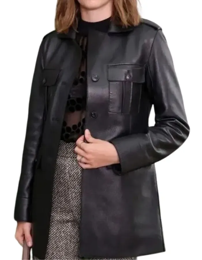 Stranger Things Maya Hawke (Robin Buckley) Black Leather Coat