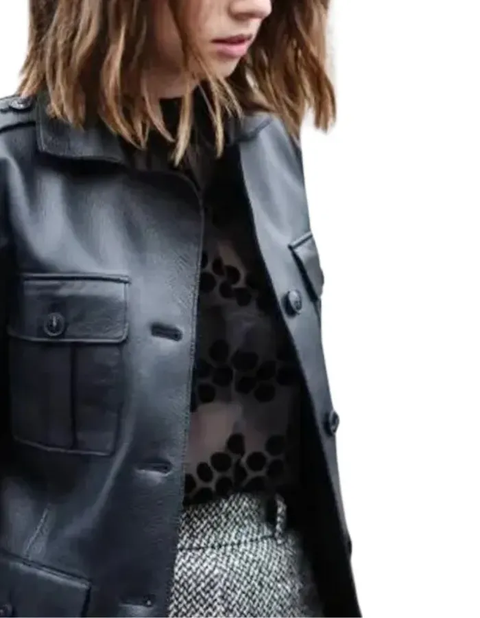 Stranger Things Maya Hawke (Robin Buckley) Black Leather Coat