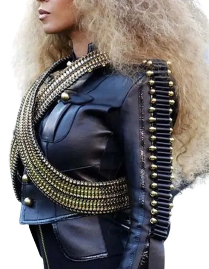 Super Bowl 50 Halftime Show Beyonce Military Black Leather Jacket