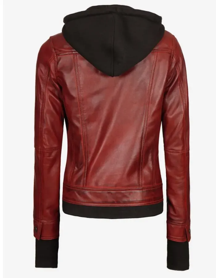 The Céleste Womens Maroon Bomber Leather Jacket