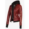The Céleste Womens Maroon Bomber Leather Jacket