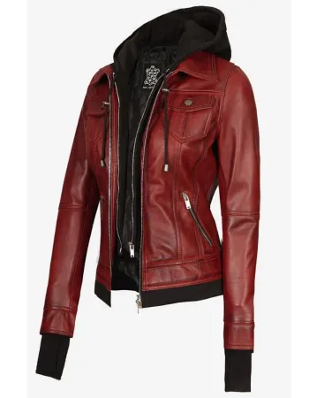 The Céleste Womens Maroon Bomber Leather Jacket