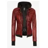 The Céleste Womens Maroon Bomber Leather Jacket The Céleste Womens Maroon Bomber Leather Jacket