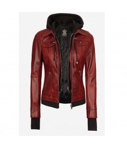 The Céleste Womens Maroon Bomber Leather Jacket