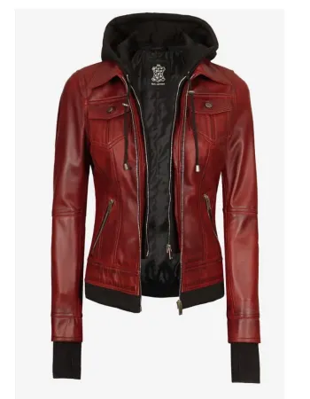 The Céleste Womens Maroon Bomber Leather Jacket