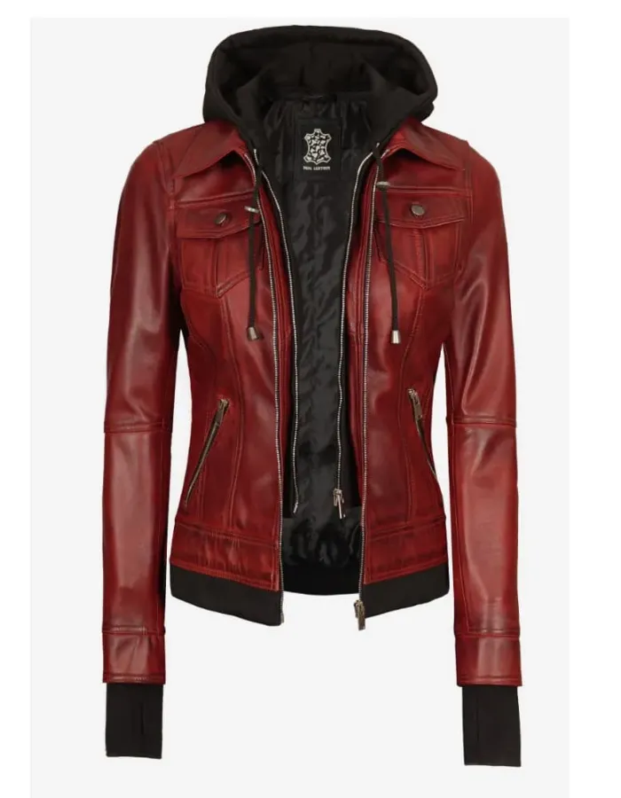 The Céleste Womens Maroon Bomber Leather Jacket The Céleste Womens Maroon Bomber Leather Jacket