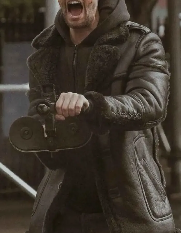 The Punisher S02 Ben Barnes Shearling Black Leather Jacket The Punisher S02 Ben Barnes Shearling Black Leather Jacket