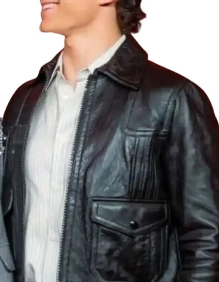SPIDER-MAN NO WAY HOME EVENT TOM HOLLAND BLACK LEATHER JACKET SPIDER-MAN NO WAY HOME EVENT TOM HOLLAND BLACK LEATHER JACKET