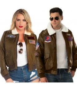 Top Gun Men And Women Combo Brown Leather Jacket