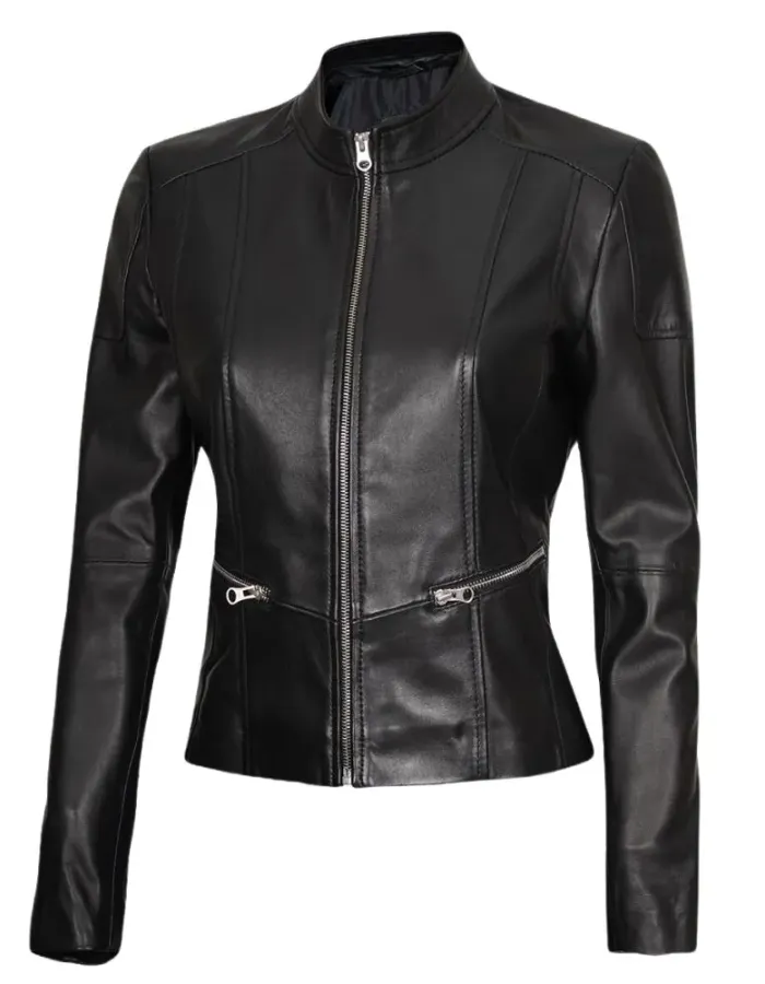 Wanda Womens Fitted Black Biker Leather Jacket Wanda Womens Fitted Black Biker Leather Jacket
