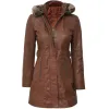 Women Brown Fur Hooded Leather Coat Women Brown Fur Hooded Leather Coat