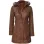 Women Brown Fur Hooded Leather Coat