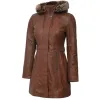 Women Brown Fur Hooded Leather Coat Women Brown Fur Hooded Leather Coat