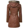 Women Brown Fur Hooded Leather Coat Women Brown Fur Hooded Leather Coat