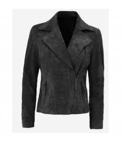 Women's Asymmetrical Grey Suede Leather Moto Jacket