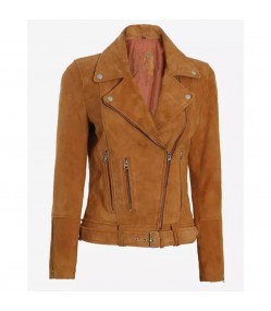 Women's Asymmetrical Brown Suede Leather Biker Jacket