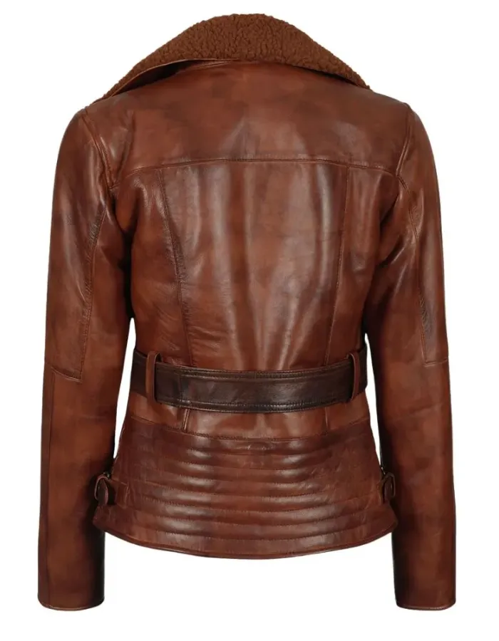 Womens Asymmetrical Brown Sherpa Shearling Leather Jacket Womens Asymmetrical Brown Sherpa Shearling Leather Jacket