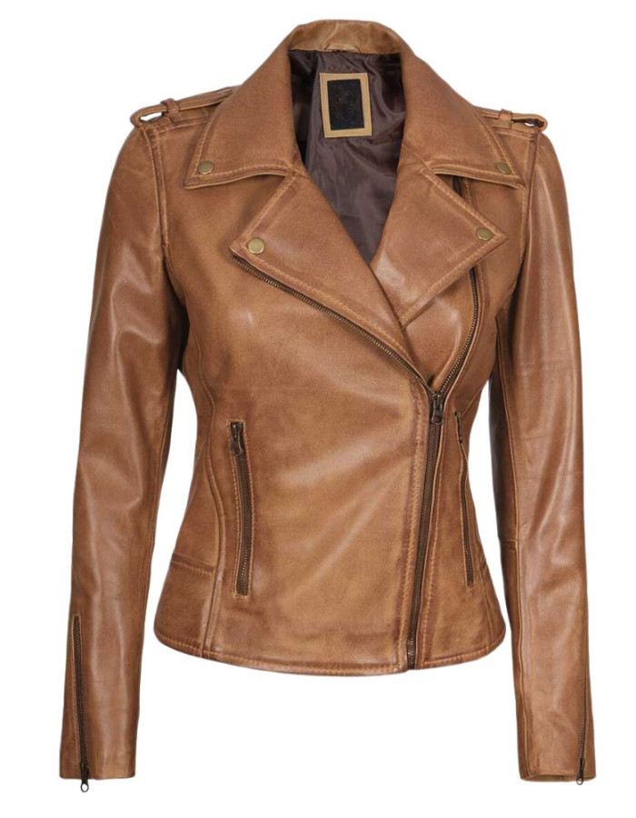 Women's Asymmetrical Leather Camel Brown Biker Jacket Women's Asymmetrical Leather Camel Brown Biker Jacket
