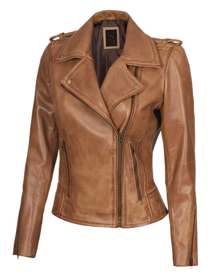 Women's Asymmetrical Leather Camel Brown Biker Jacket Women's Asymmetrical Leather Camel Brown Biker Jacket