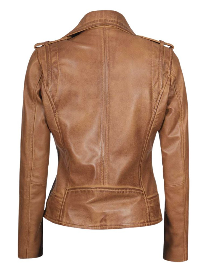 Women's Asymmetrical Leather Camel Brown Biker Jacket Women's Asymmetrical Leather Camel Brown Biker Jacket