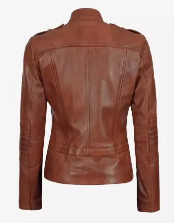 Women's Asymmetrical Cognac Biker Leather Jacket