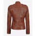 Women's Asymmetrical Cognac Biker Leather Jacket