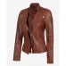 Women's Asymmetrical Cognac Biker Leather Jacket