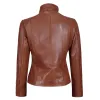 Women Cognac Brown Asymmetrical Leather Biker Jacket