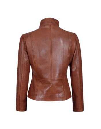 Women Cognac Brown Asymmetrical Leather Biker Jacket Women Cognac Brown Asymmetrical Leather Biker Jacket