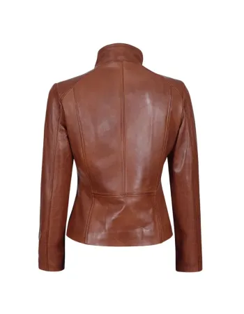 Women Cognac Brown Asymmetrical Leather Biker Jacket Women Cognac Brown Asymmetrical Leather Biker Jacket