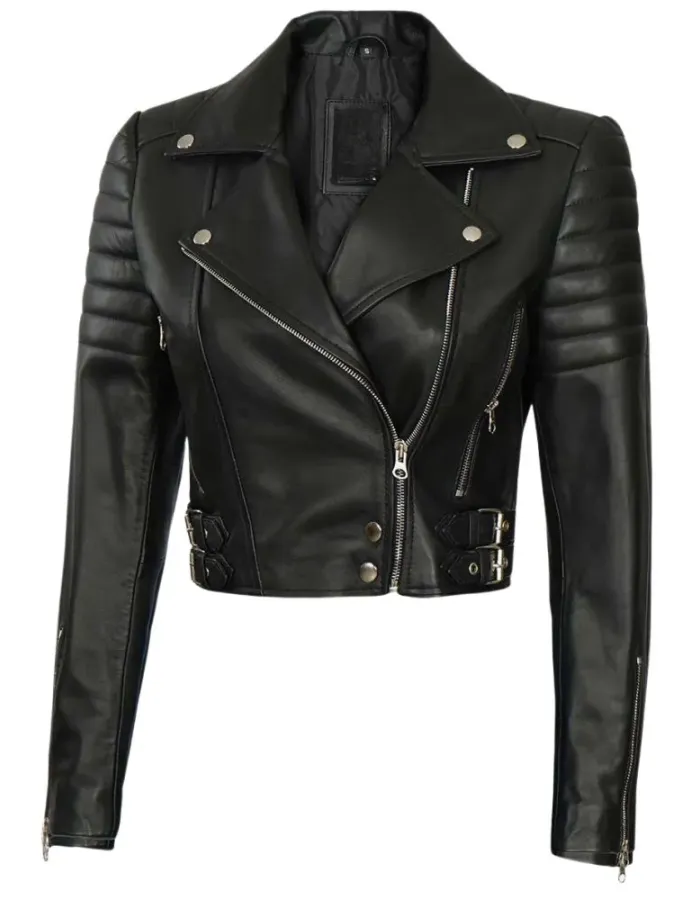 Women's Asymmetrical Cropped Moto Black Leather Jacket Women's Asymmetrical Cropped Moto Black Leather Jacket