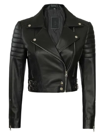 Women's Asymmetrical Cropped Moto Black Leather Jacket