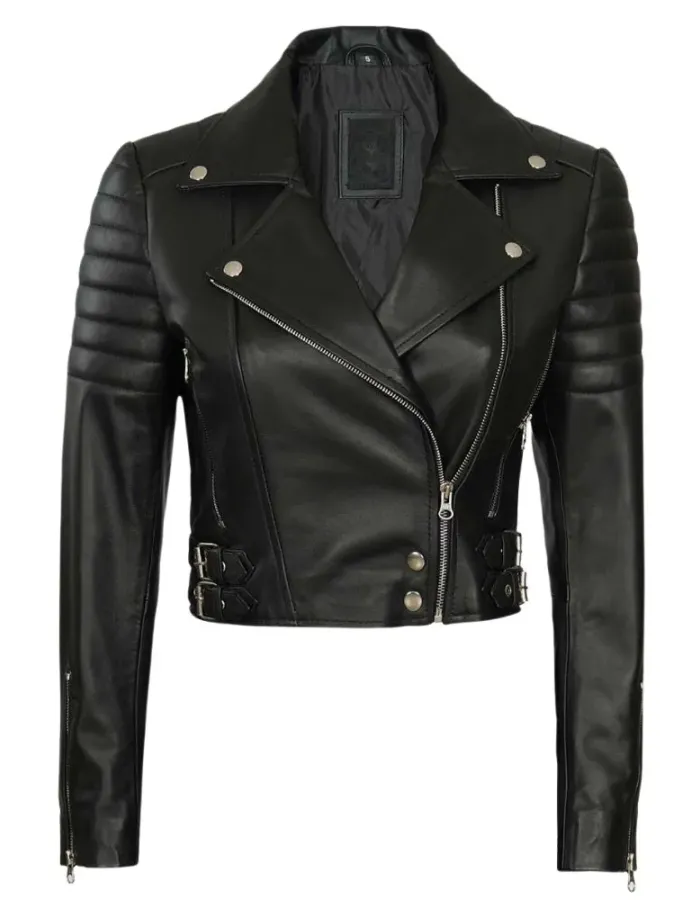 Women's Asymmetrical Cropped Moto Black Leather Jacket Women's Asymmetrical Cropped Moto Black Leather Jacket