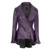 Womens Asymmetrical Purple Peplum Leather Jacket