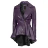 Womens Asymmetrical Purple Peplum Leather Jacket