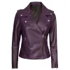 Women's Asymmetrical Purple Motorcycle Leather Jacket