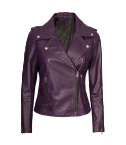 Women's Asymmetrical Purple Motorcycle Leather Jacket