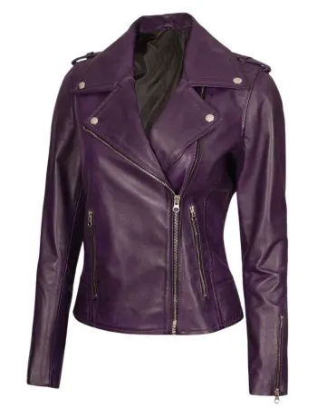 Women's Asymmetrical Purple Motorcycle Leather Jacket