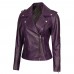 Women's Asymmetrical Purple Motorcycle Leather Jacket
