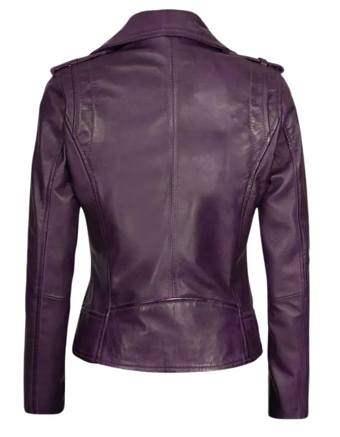 Women's Asymmetrical Purple Motorcycle Leather Jacket