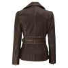 Womens Asymmetrical Rub Off Dark Brown Belted Leather Jacket