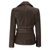 Womens Asymmetrical Rub Off Dark Brown Belted Leather Jacket