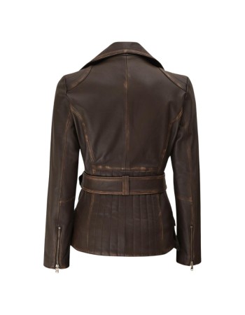 Womens Asymmetrical Rub Off Dark Brown Belted Leather Jacket Womens Asymmetrical Rub Off Dark Brown Belted Leather Jacket