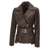 Womens Asymmetrical Rub Off Dark Brown Belted Leather Jacket