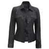 Women's Black Four-Pocket Leather Trucker Jacket Women's Black Four-Pocket Leather Trucker Jacket