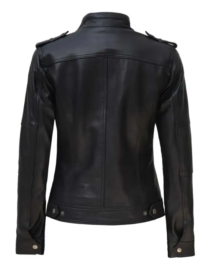 Women's Black Moto Style Slim Fit Leather Jacket