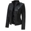 Women's Black Moto Style Slim Fit Leather Jacket