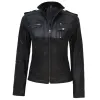 Women's Black Moto Style Slim Fit Leather Jacket